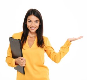 Contact Us Woman pointing to Aspira CE customer service options
